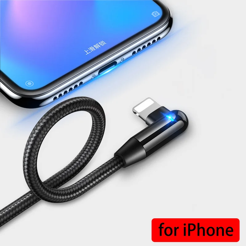 Cafele Lighting USB кабель для iPhone Micro type C 1,2 A 1,8 м двойной l-образный кабель для передачи данных для iPhone 6 7 8 X XS MAX XR игровой кабель - Цвет: for iPhone Black