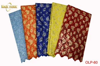 

2017 Most popular Wine Red Gold sequins African Handcut organza lace fabric for Nigeria wedding dress OLP-60