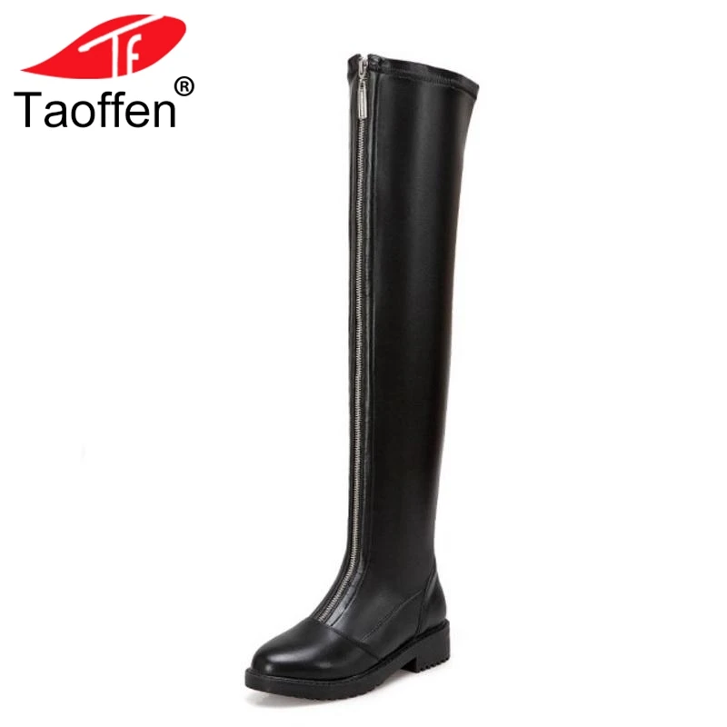 

TAOFFEN Over The Knee Boots Women Genuine Real Leather Heels Shoes Woman Winter Square Heel Long Boots Women Shoes Size 34-43