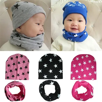 

New hot selling Baby Child Cotton Stars Printing Pattern Hat Scarf Keep Warm 2Pcs/Set for baby set