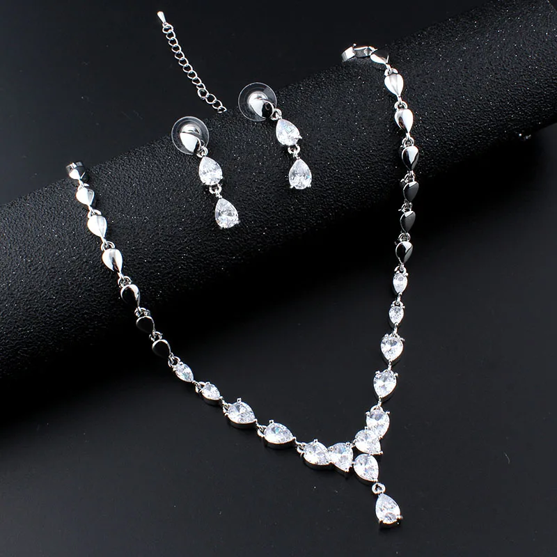Jiayijiaduo Свадебные Ювелирные наборы ожерелье серьги набор для женщин Изысканный AAA циркон серебряный цвет ювелирные изделия капли воды