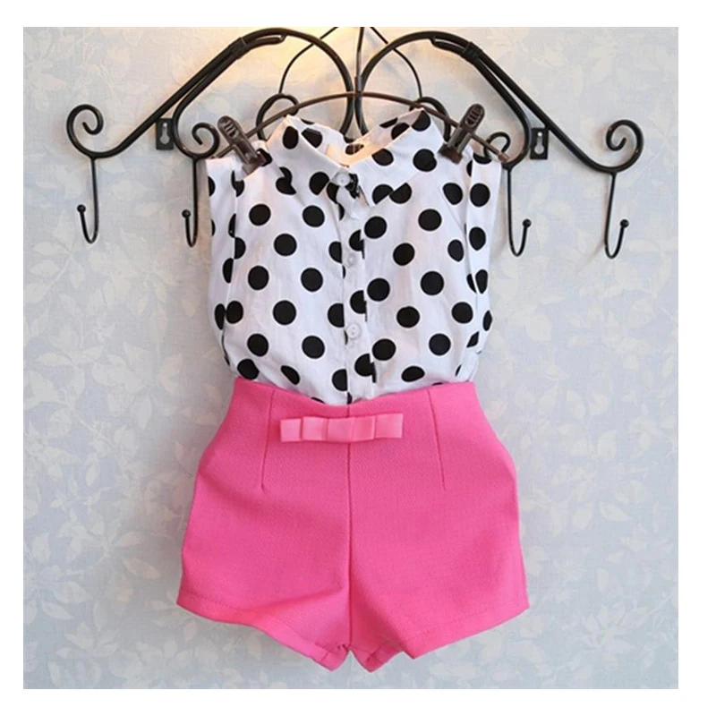 

2017 New summer girls clothing sets girl baby clothes polka dot coat + pink pants baby clothing