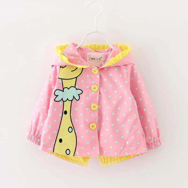 

2019 New spring and autumn Girls Windbreaker Coat Baby Kids Cartoon Giraffe Hooded Outwear Baby Kids Coats Jacket Clothing