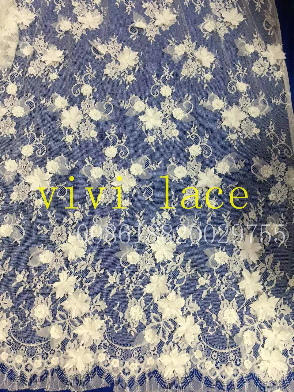 

TT008 3meter long 1.5m width ivory 3d flower french embroidery tulle mesh lace fabric for show/wedding/evening dress/party.
