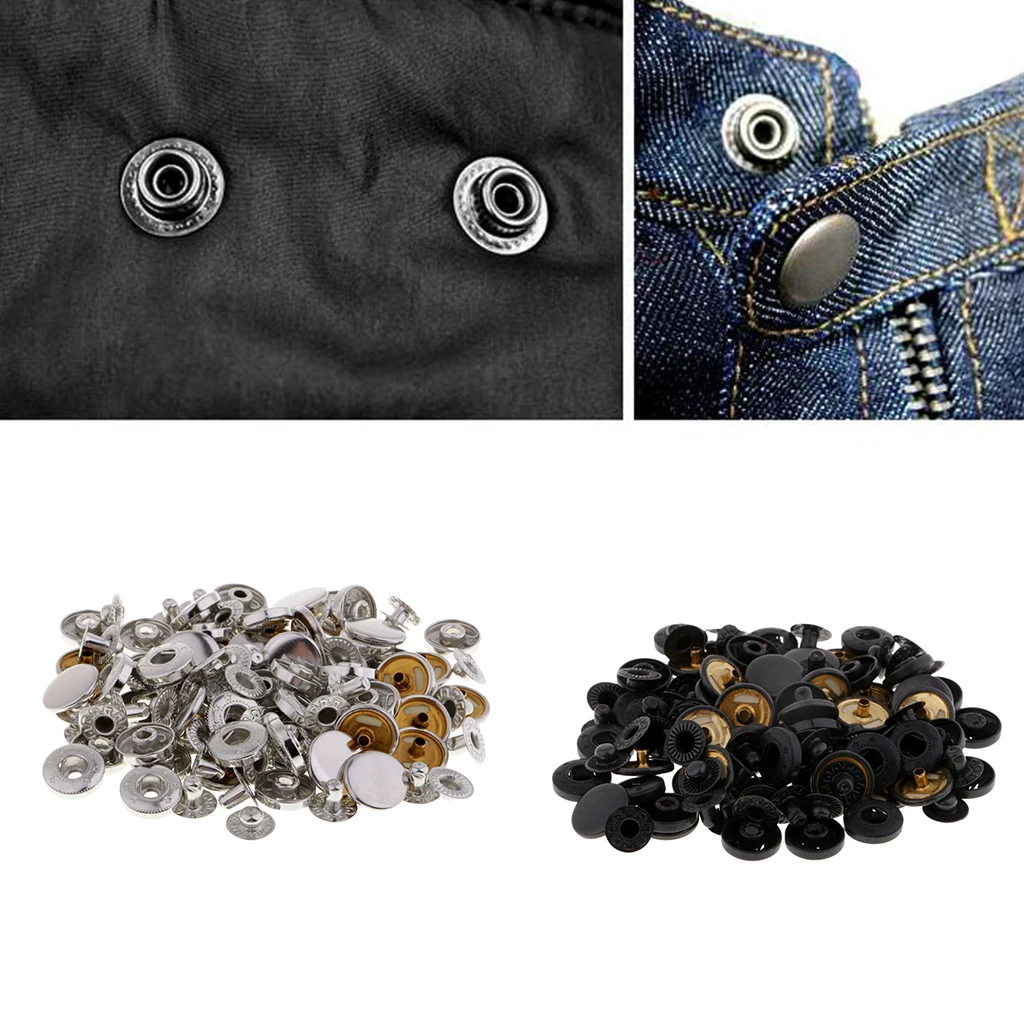 60 Sets White and Black Metal Fasteners Snap Rivets Buttons For DIY Leather Crafts