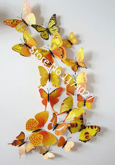12 шт. ПВХ 3d бабочки настенные наклейки домашний Декор красочные синие Переводные картинки с бабочками украшения - Цвет: yellow