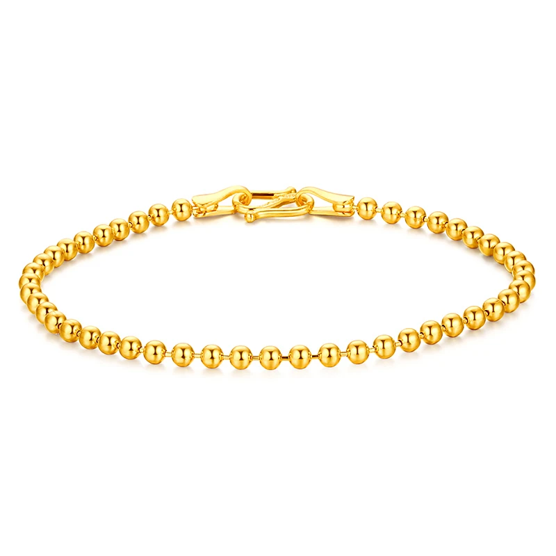 Solid 999 24K Yellow Gold Bracelet Smooth Beads Bracelet 6.32g|Strand ...