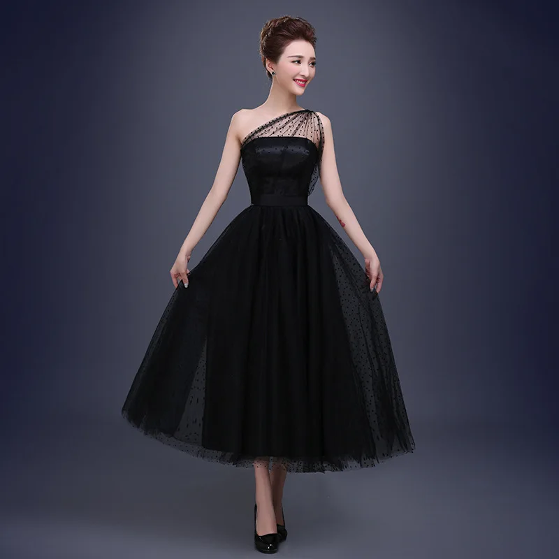 Buy new one shoulder black prom dress long women dress