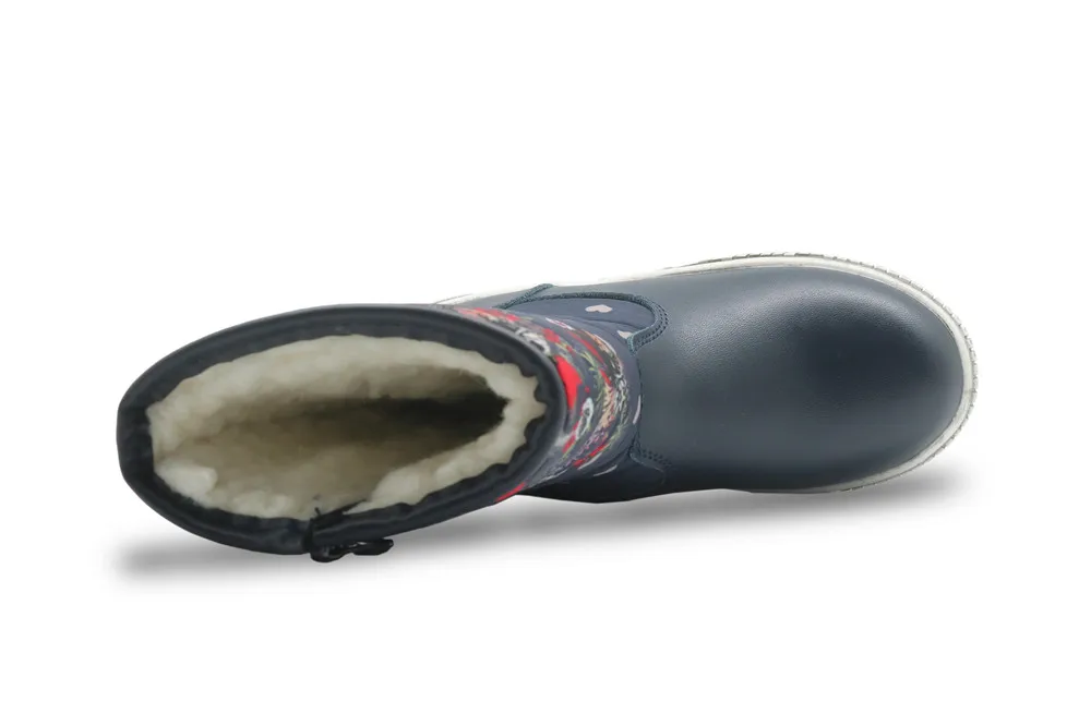 Apakowa/зимние ботинки для девочек до середины икры; теплая плюшевая детская обувь; водонепроницаемые зимние ботинки на молнии для девочек; туфли на плоской подошве из искусственной кожи