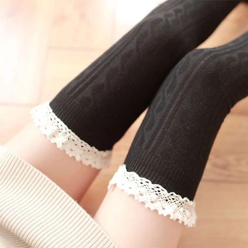 New Fashion Candy Colors Striped Thigh High Stockings Women Lace Sexy Cotton Stocking Autumn spring Knee Socks Over The Knee