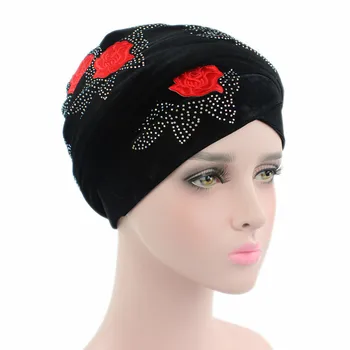 

Extra Long Velvet Turban Head Wraps Hijab Head Scarf Turbante Luxury Women Velvet Turban Headband Red Rose Diamante