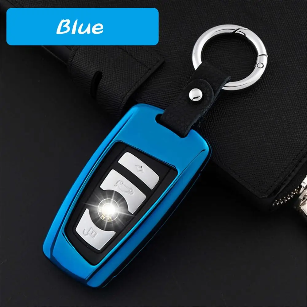 Цинковый сплав+ натуральная кожа Чехлы для автоключей брелок для ключей КРЫШКА ДЛЯ BMW M3 M5 M7 X5 X6 серии автомобиля смарт случае удаленности автомобиля - Название цвета: B type blue