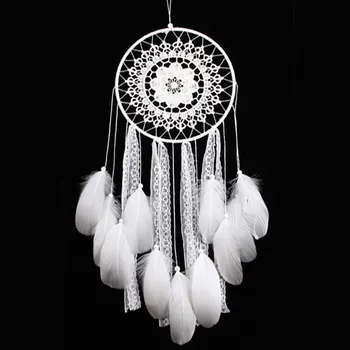 

White Dream Catcher With Lace and Feathers Handmade