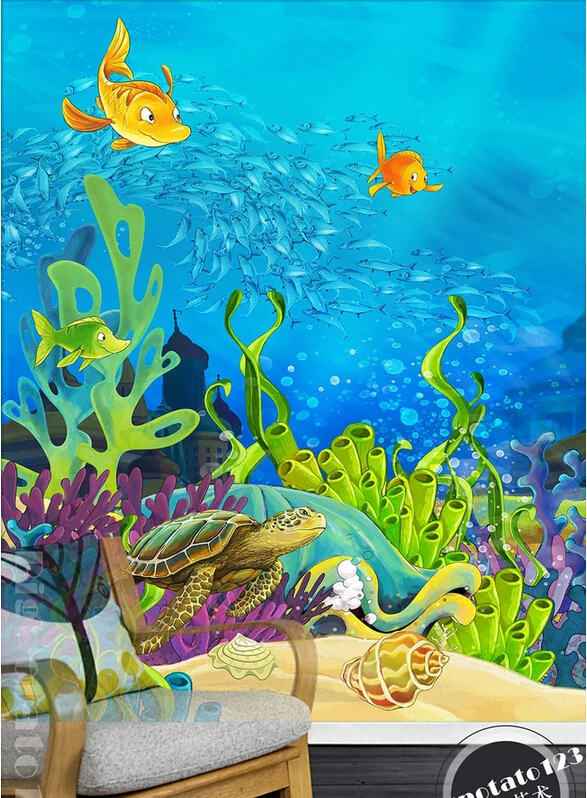 The Latest 3d Murals,beautiful And Fresh Cartoon Blue Sea Floor Clown Fish.  Living Room Sofa Tv Wall Children Bedroom Wallpaper. - Wallpapers -  AliExpress