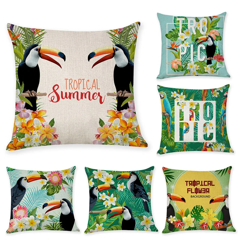 

Tropical Plant Toucan Pattern 45*45cm Cushion Cover Linen Throw Pillow Car Home Decoration Decorative Pillowcase