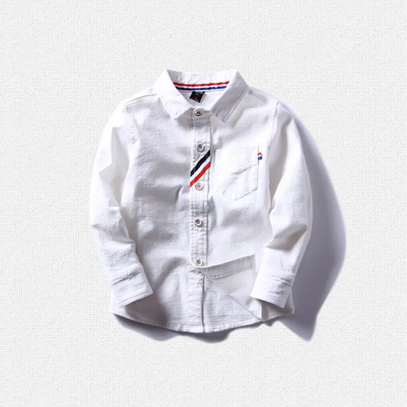 Детские однотонные рубашки; рубашка в Корейском стиле для маленьких джентльменов; белая одежда с длинными рукавами для мальчиков; Рождественский подарок - Цвет: Белый