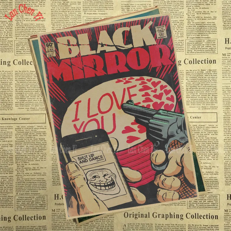 Черное зеркало фильм крафт бумага плакат Кафе Винтаж Высокое качество печати рисунок ядро декоративная живопись - Цвет: Серый
