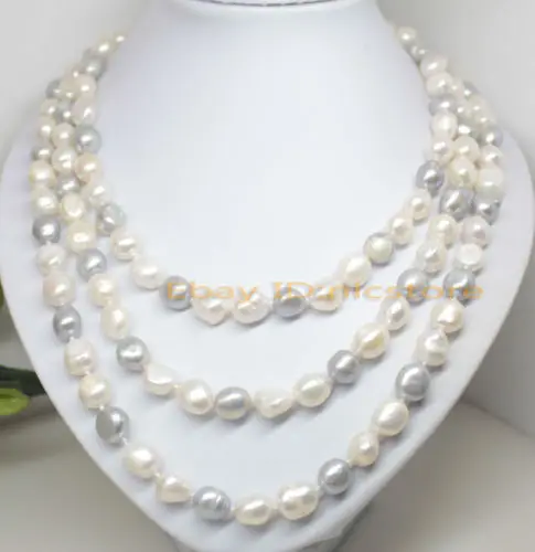 

Free shipping@@@@@ 62"long pretty natural white gray big baroque pearl gem necklace fashion jewelry