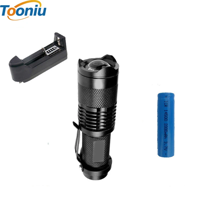 Zk50 cree 2000lm мини led фонарик регулируемый факел фокус увеличить лампы + 14500 2000 мАч