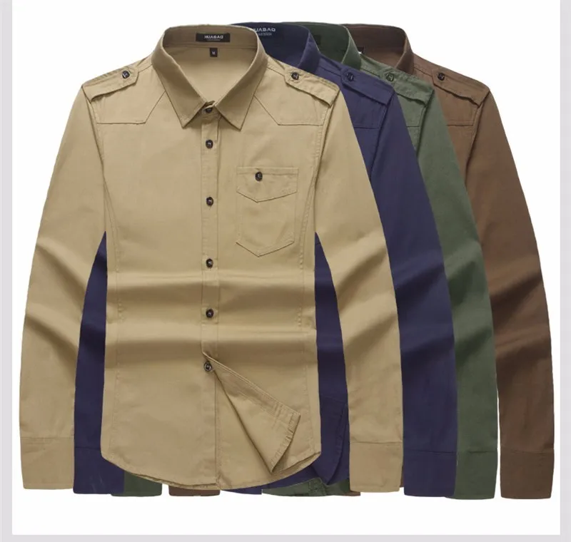 TFETTERS для мужчин рубашка эполет мода длинный рукав Epaulet Военная униформа Стиль 100% хлопок армейские зеленые рубашки с эполеты