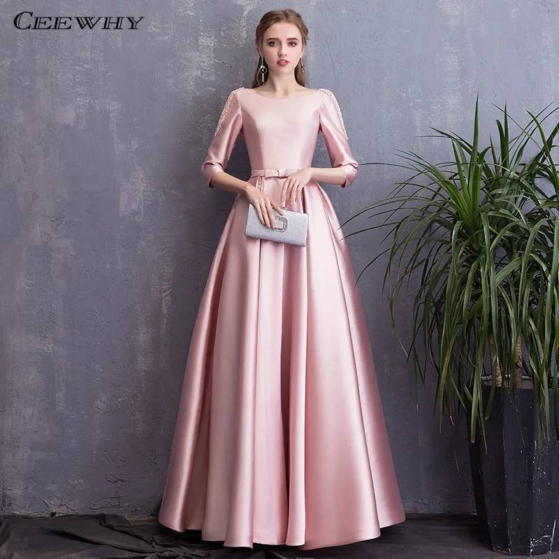 CEEWHY Pink Formal Dresses Evening Gown Plus Size Elegant Beading Evening Dress Long Sleeve Prom Dress Women Robe de Soiree CEEWHY Pink Formal Dresses Evening Gown Plus Size Elegant Beading Evening Dress Long Sleeve Prom Dress Women Robe de Soiree