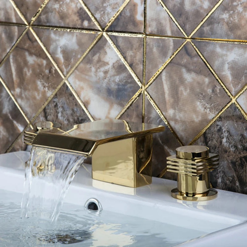 Free Shipping Deck Mounted Golden Polished Brass Basin Faucet