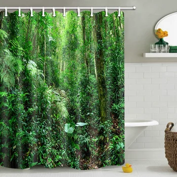 

LB Natural Tropical Forest Green Leaves Tree Waterproof Shower Curtain Bathroom Curtains Polyester Fabric For Bathtub Decor