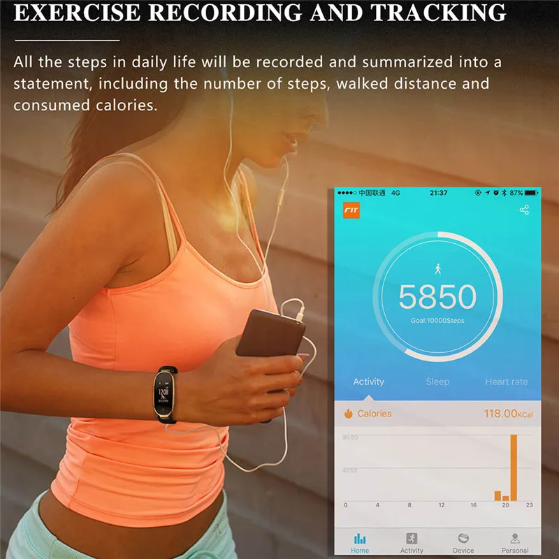 S3 Smart Bracelet Heart Rate Monitor Alarm Clock Waterproof Fitness Watch Tracker Pedometer Step Counter Smart Wristband black
