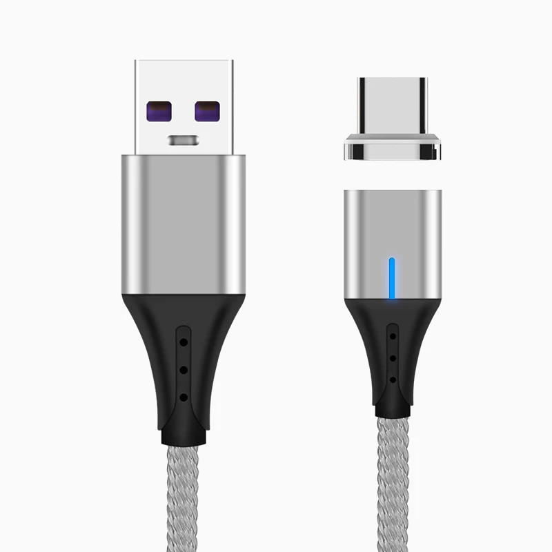 Магнитный кабель для передачи данных type C 5A USB C для быстрой зарядки с нейлоновой оплеткой USB-C Магнитный кабель для зарядного устройства для huawei mate 20 P20 Pro - Цвет: Gray