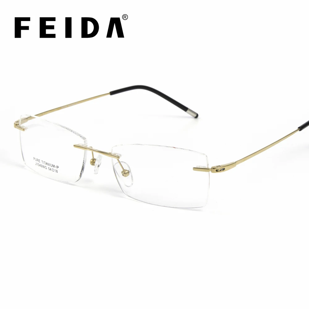 

FEIDA Pure Titanium Rimless Glasses Frames Woman Men Myopia Optical Frame Ultra-light Titanium Frameless Eyeglasses Frame