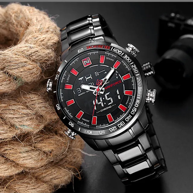 NAVIFORCE Top Brand mężczyźni Military Sport zegarki męskie LED Analog cyfrowy zegarek męski stal kwarcowy zegar Relogio męski 9093 tanie i dobre opinie Quartz Wristwatches Auto Date Complete Calendar Shock Resistant Week Display Water Resistant Stop Watch Back Light Chronograph Multiple Time Zone LED display Alarm NAVIFORCE Top Brand mężczyźni Military Sport zegarki męskie LED Analog cyfrowy zegarek męski stal kwarcowy zegar Relogio męski 9093 tanie i dobre opinie Quartz Wristwatches Auto Date Complete Calendar Shock Resistant Week Display Water Resistant Stop Watch Back Light Chronograph Multiple Time Zone LED display Alarm