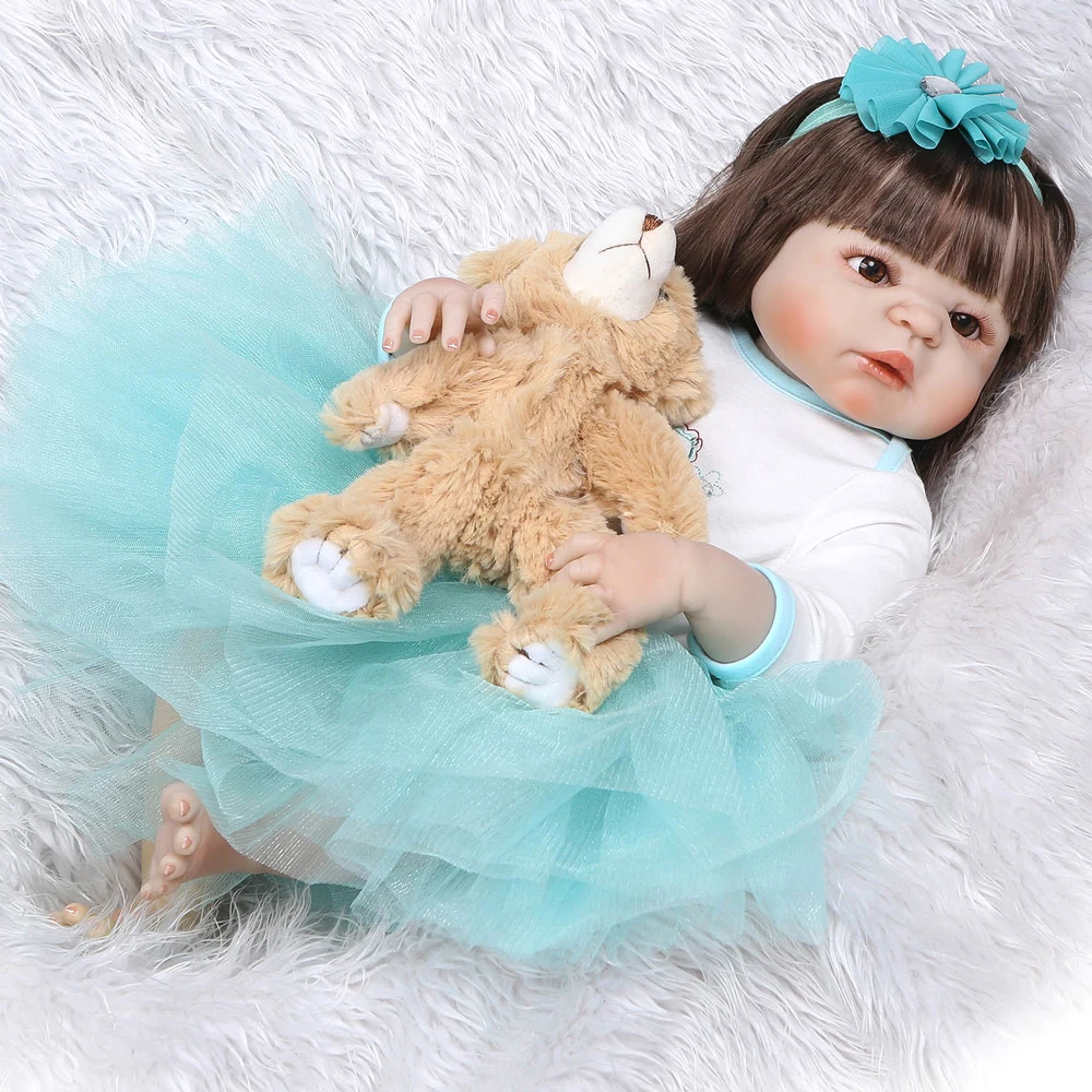 

New 57cm Full Silicone Reborn Girl Baby Doll Toys Lifelike Newborn Princess Babies Doll Birthday Gift Bathe Toy bebes reborn