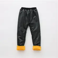 Теплые штаны для малышей флисовые брюки для маленьких мальчиков зимние Бархатные кожаные леггинсы для маленьких девочек Детские повседневные брюки