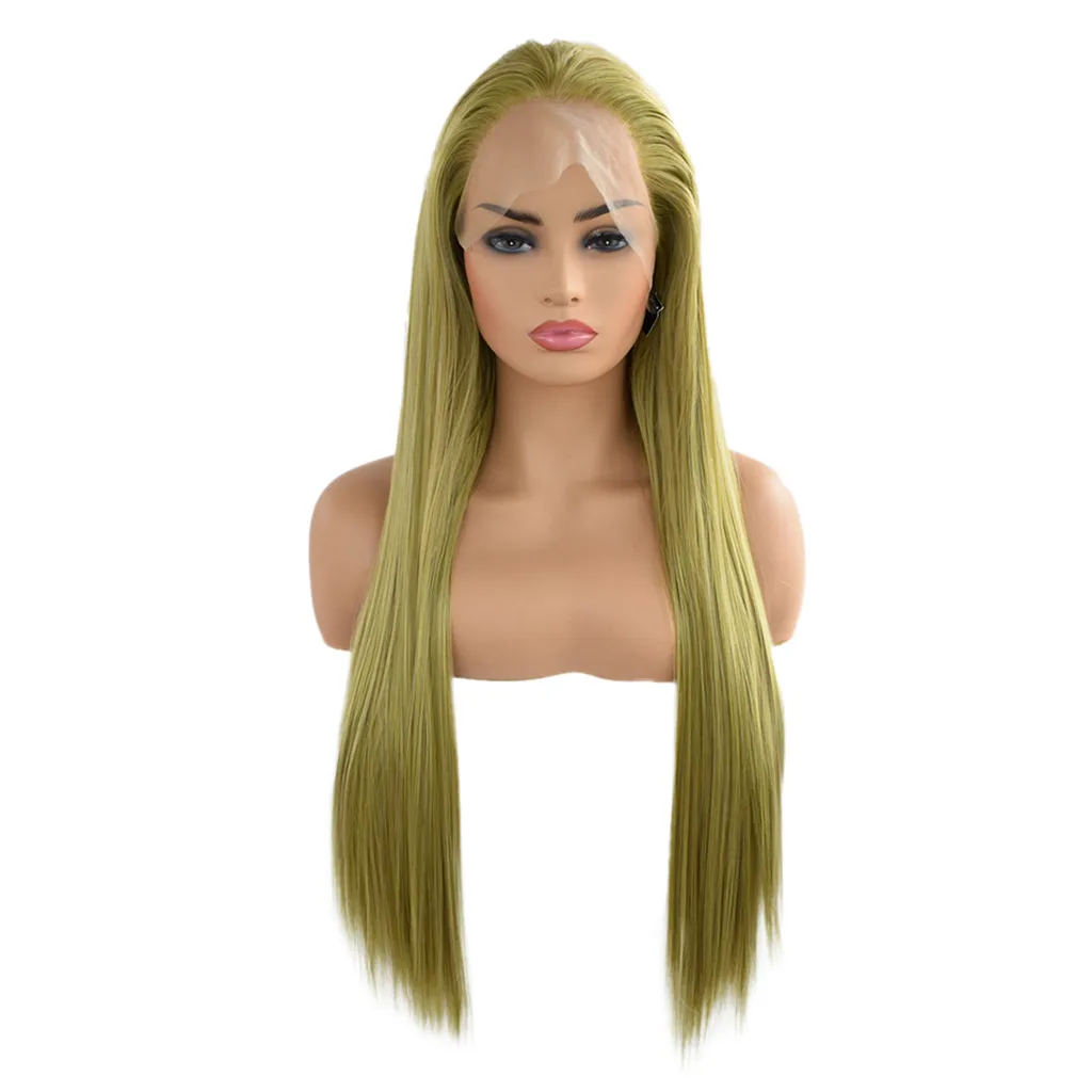 

Factory price 1pc Women Fashion Lady Green Long Straight Hair Cosplay Wig 24 inches Costume Carnival Wigs Stand Stocked Feb11