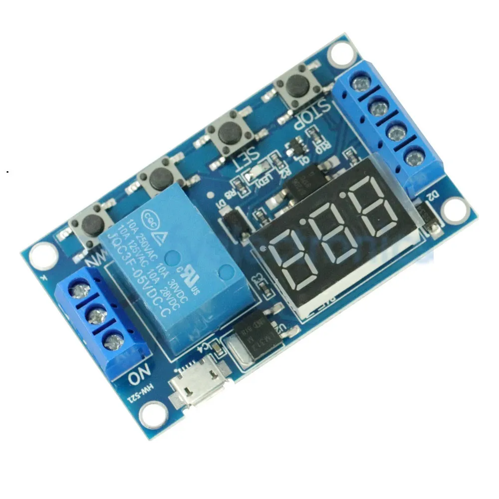 

5V Micro USB Time Delay Relay Module 4 Button 3 Digit Digital Tube LED Digital Time Delay Relay Trigger Timer Control Switch