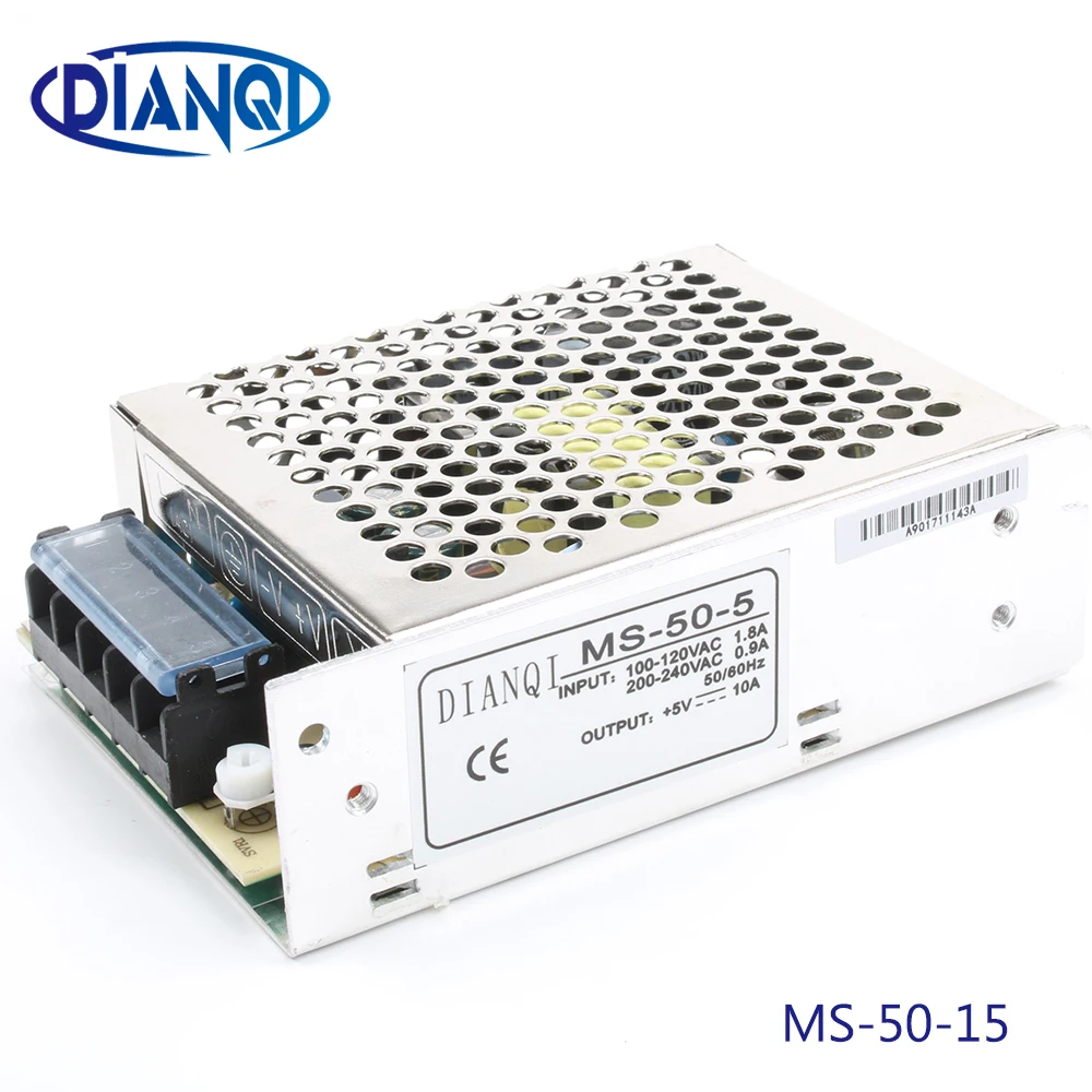 

DIANQI power supply 15V 50W power suply unit 50W 15V 3.4A mini size din led ac dc converter ms-50-15