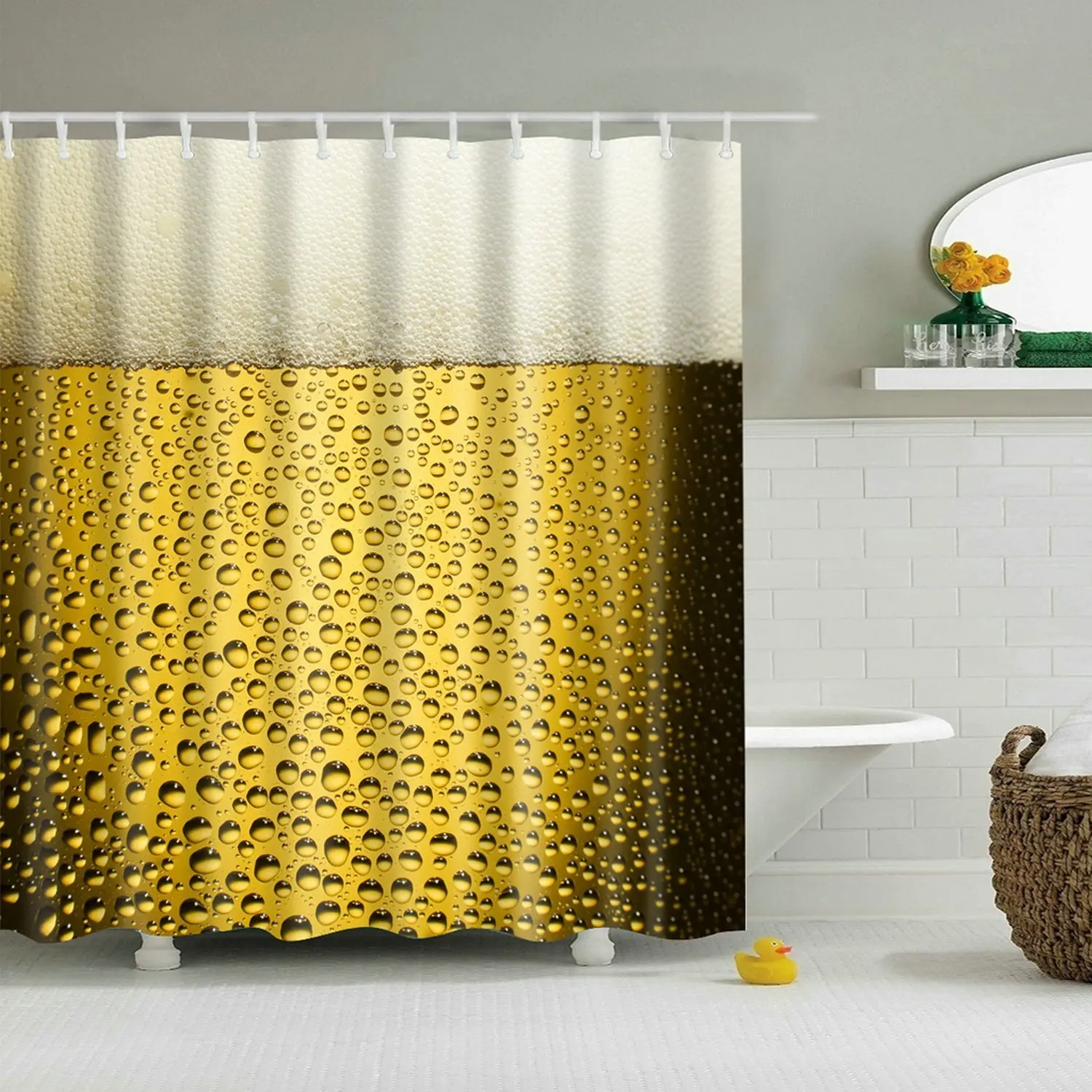 CHARMHOME Cool Beer with Water Drops Design Shower Curtain Polyester