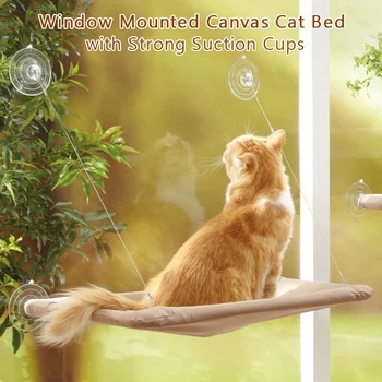 

Window Mounted Cat Bed Set Cat Window Perch Hammock Cooling Breathable Canvas Suction Cups Sunbath Hammock Bed for Cats Supplies