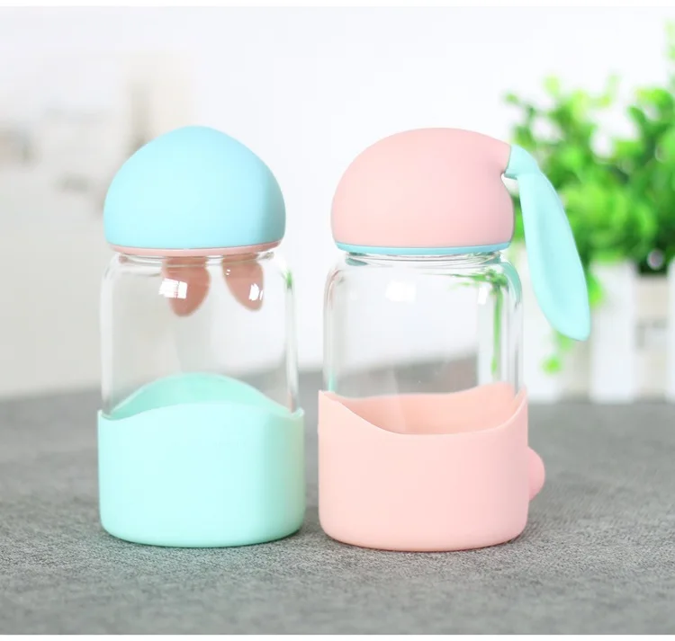 Cute rabbit shape Water Bottle Cartoon Scrub Sports Space Fruit Juice Plastic Drinkware Water Bottle Eco-Friendly Christmas gift