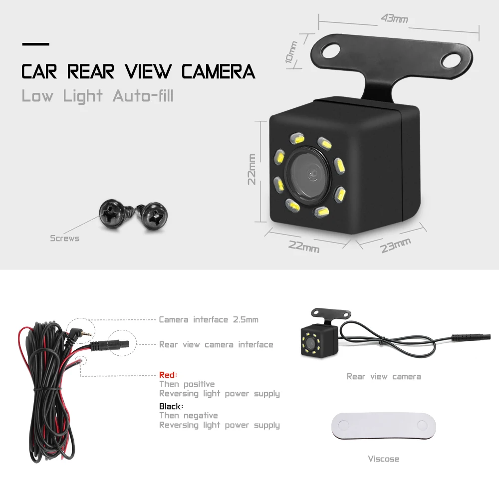 AZGIANT HD 8 светодиодный видеорегистратор для вождения, камера заднего вида с функцией ночного видения, водонепроницаемый ударопрочный