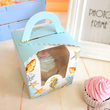 

100pcs/lot Cupcake boxes with window with handle macaroon box/muffin box