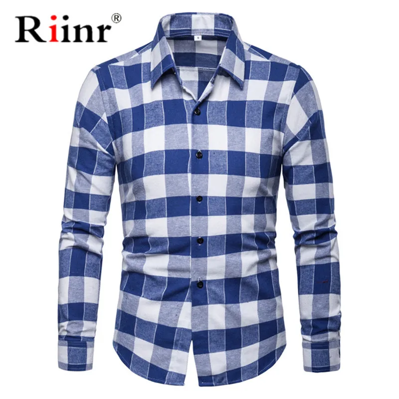 

Riinr Brand Men Plaid Shirts 2019 New High-quality Long Sleeved Fashion Leisure Flannel Men Shirt Plus Big Size 3XL