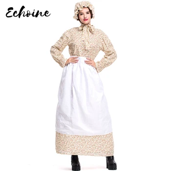 

Echoine Halloween for Women Adult Khaki Floral Long Sleeve Maxi Dress Wolf Grandma Costume Fairy Tales Theme Costume Garden Farm