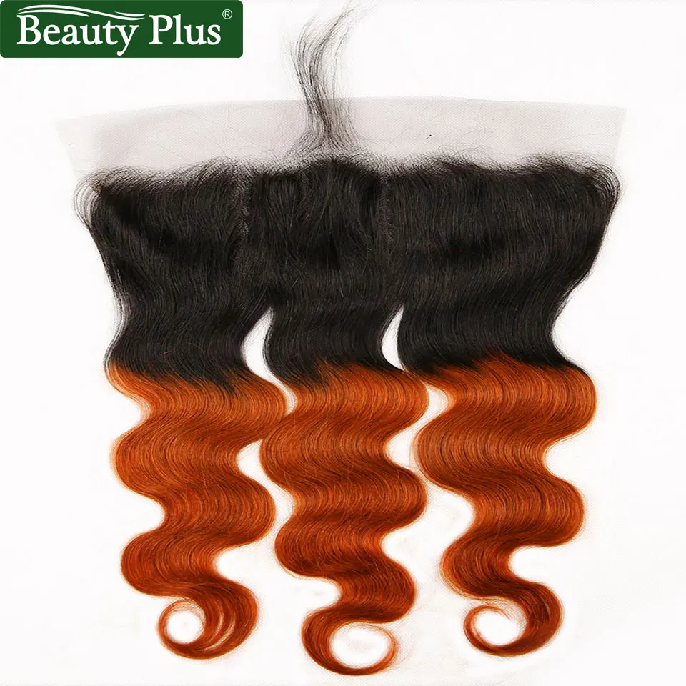 Оранжевые пучки волос с фронтальными объемные локоны переливчатого цвета пучки с фронтальной 13x4 перуанские Remy человеческие волосы переплетения темный корень Детские волосы BP