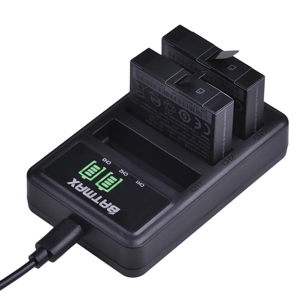 Bateria + Led Usb para Esporte Mah Original mi Jia 4k 3 Slots Carregador Xiao Ação ni Câmeras Acessórios 2 Pçs 3.80 v 1450 - Image 5