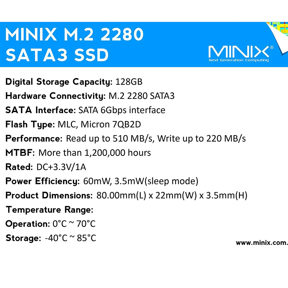 Твердотельный накопитель MINIX NEO N4 128 ГБ M.2 2280 SATA III SSD для мини ПК|Мини ПК| |