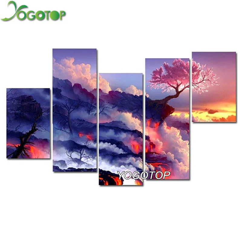 

YOGOTOP DIY Diamond Painting Cross Stitch Full Needlework Home Decor 5D Mosaic Diamond Embroidery Pink Tree 5pcs/set ML001