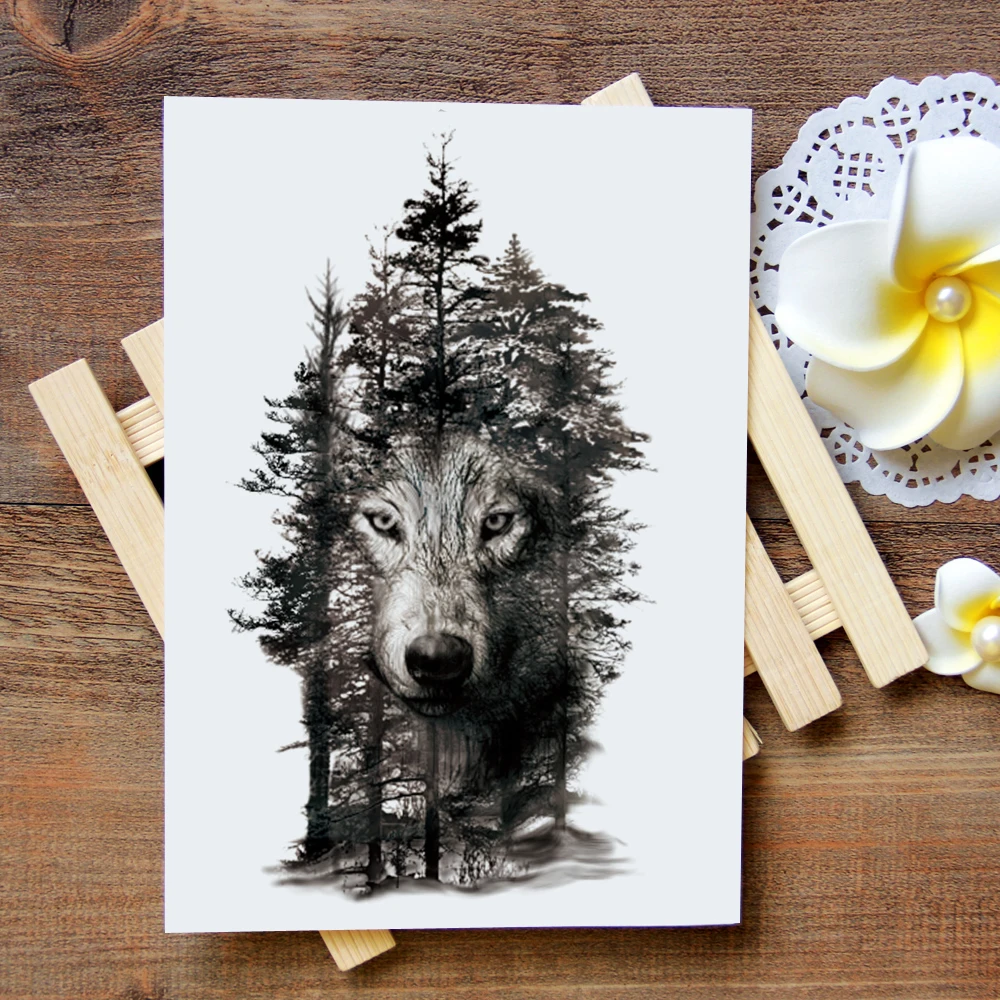 

Large Tattoo Sticker Wolf In Trees Fake Tattoo Taty Henna Tatouage Body Art Temporary Tattoo Stickers For Women Arms LC-574