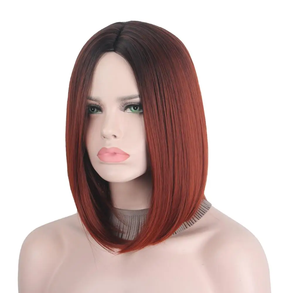 Омбре волосы вино красные синтетические парики для женщин черный/белый пластик короткий парик-Боб без челки часть прямые парики для косплея-anxin