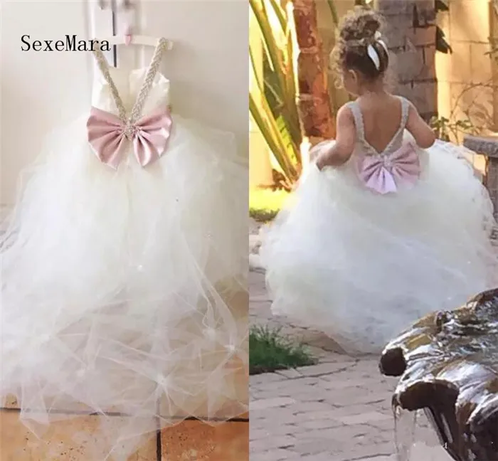 Bloem Meisjes Jurken Voor Bruiloften Kralen Spaghetti Plisse Tulle Leuke Roze Boog Eerste Communie Jurken Pageant Jurken Voor Meisjes Bloem Meisjes Jurken Voor Bruiloften Kralen Spaghetti Plisse Tulle Leuke Roze Boog Eerste Communie Jurken Pageant Jurken Voor Meisjes